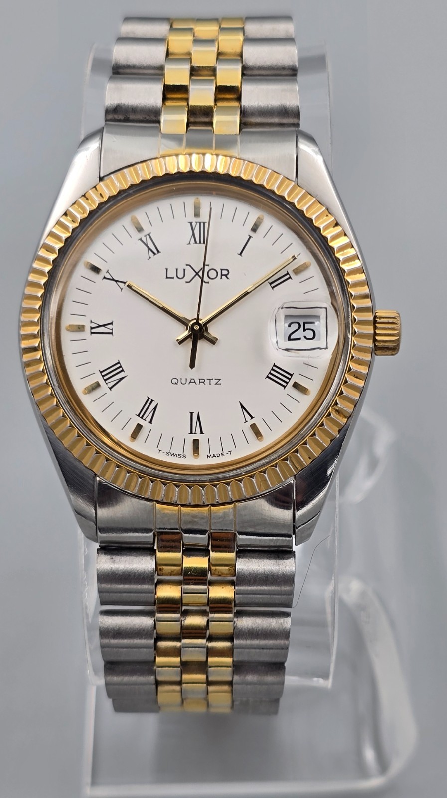 Luxor 35mm Swiss Quartz Men’s Two-Tone Date Watch Roman Dial Jubilee Bracelet
