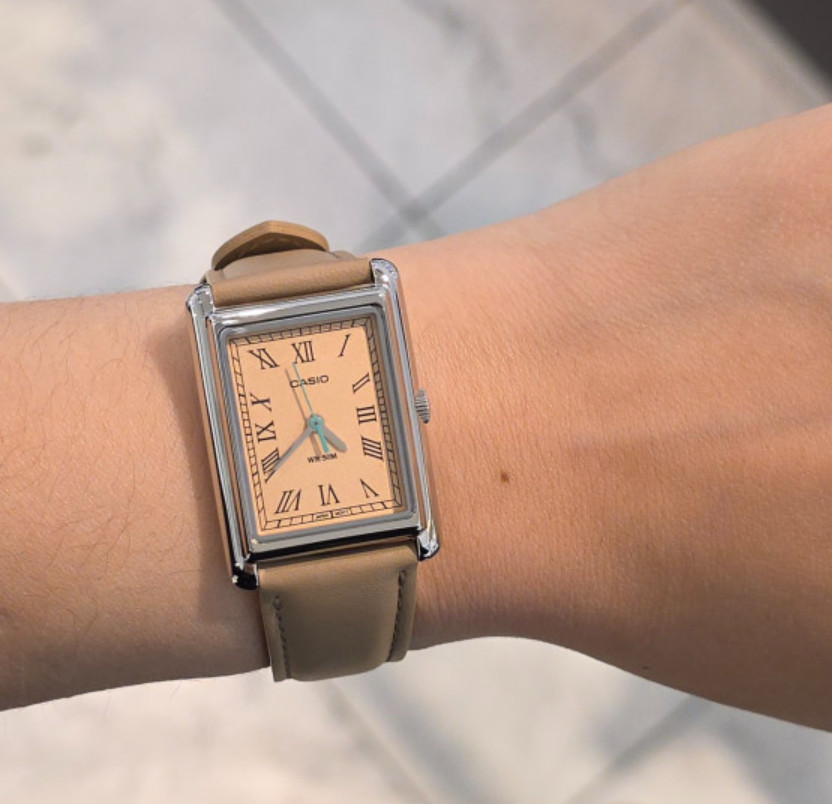 Casio Women LTP-B165L-5BV Dress Watch Rectangle Roman Quartz Beige Leather New