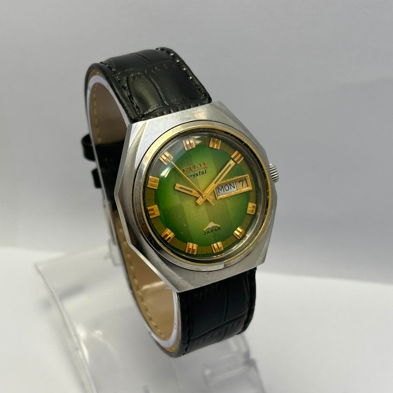 Fuji Automatic Crystal 25 Jewels Day/Date Green Dial Vintage Men’s Watch