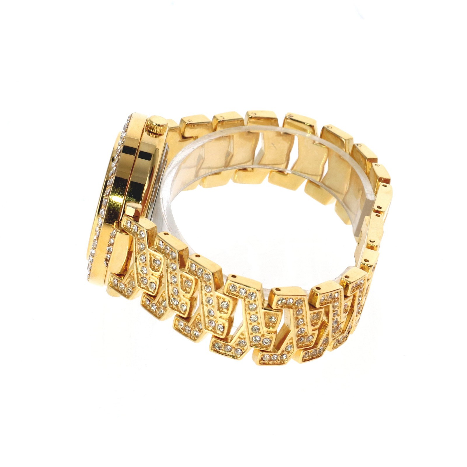 Ladies Gold Tone Fully Ice CZ Clubbing PEACE SIGN Watch 38.5mm