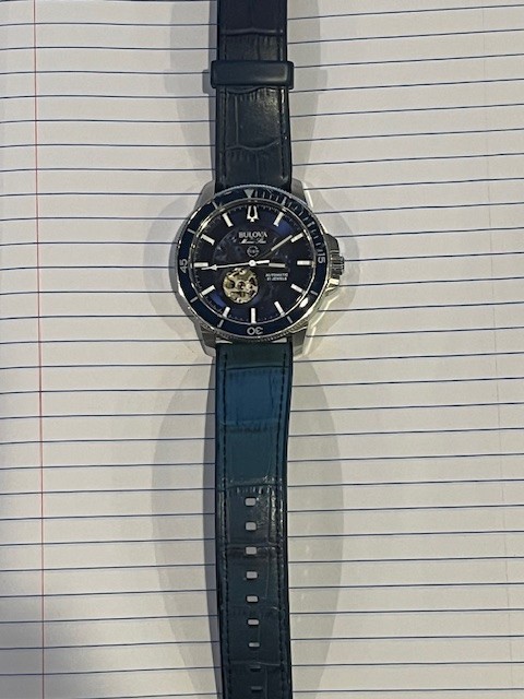 Bulova Marine Star Automatic Blue Dial Rubber & Leather Strap Men’s Watch 96A291