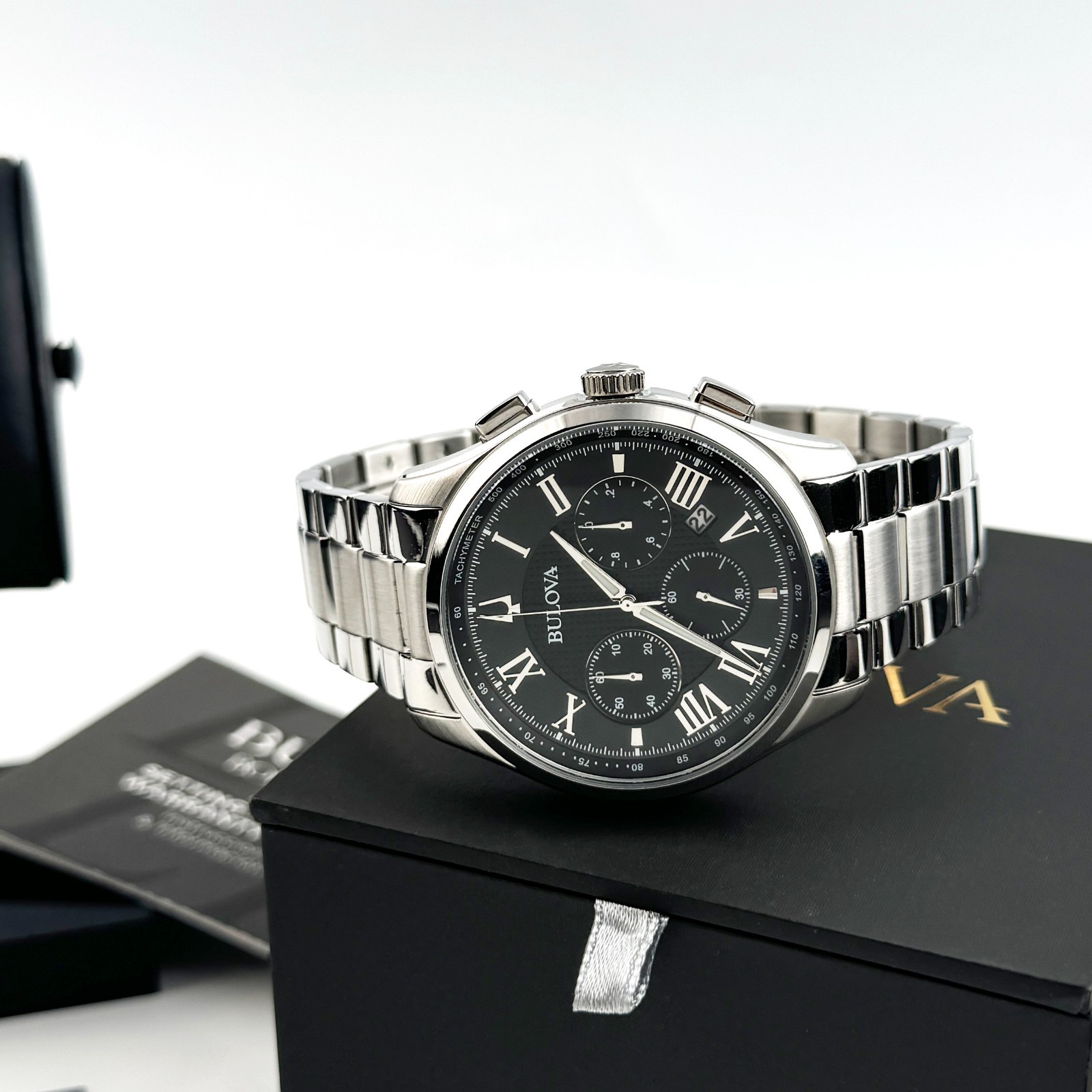 Bulova Wilton 96B288 Chronograph Quartz Black Dial Leather Strap Men’s Watch
