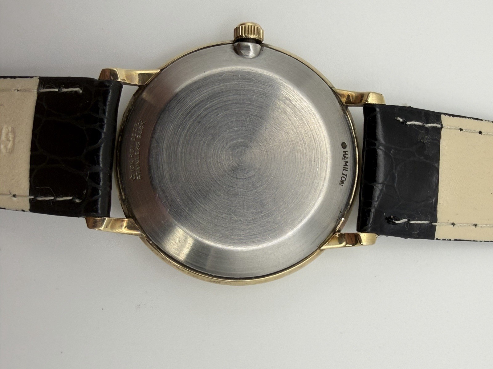 Vintage Hamilton Swiss Hand Wind 34mm Gold Tone Date Dress Watch Runs