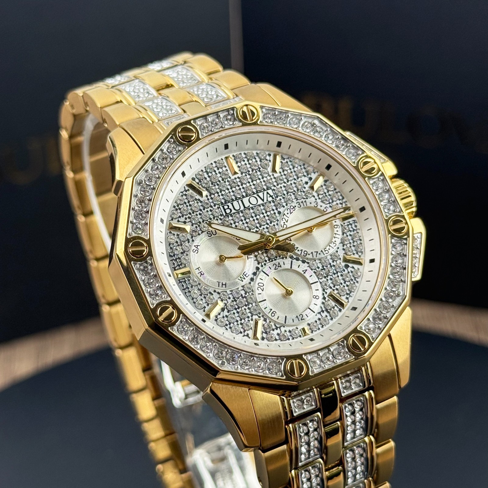 Bulova Octava 98C126 Crystal Dial Gold-Tone Stainless Steel Quartz Men’s Watch