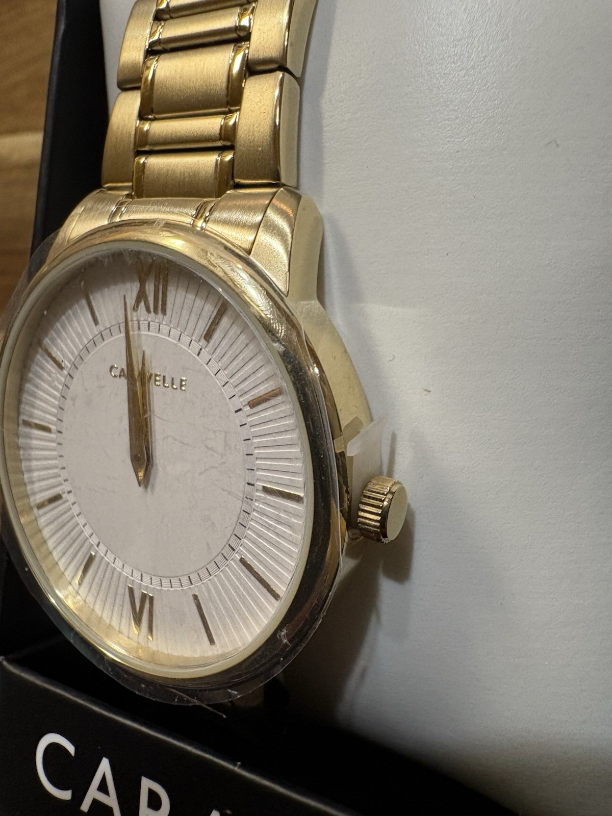 Caravelle Women’s Quartz Gold Tone Analog Roman Dial Bracelet Watch w/ Box