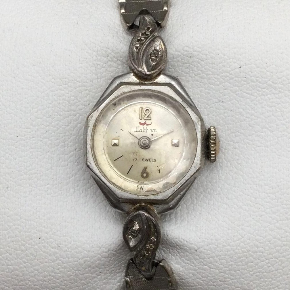 Vintage Waltham Womens Watch 16mm Silver Tone 17 Jewels Manual Wind 6.25″