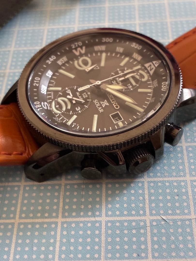 Seiko Prospex Solar Chronograph V172-0AL0 Black Dial Compass Bezel Watch