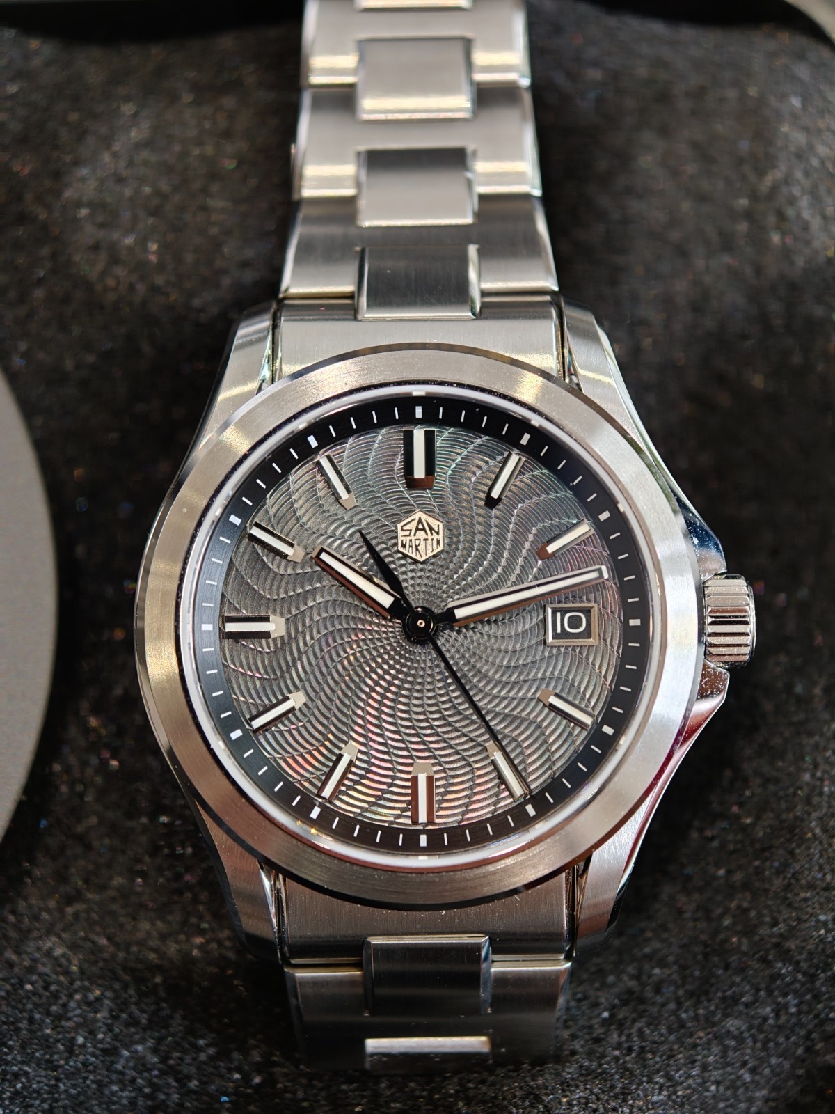 NEW San Martin SN0150-G – Black MOP Guilloche 39mm Automatic Watch – Miyota 9015