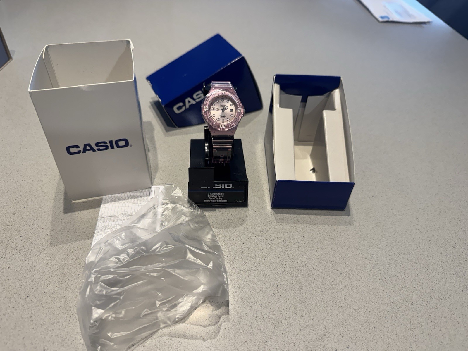 Casio Quartz Analog Diver Watch 100m Pink Resin 42mm Rotating Bezel Date Box