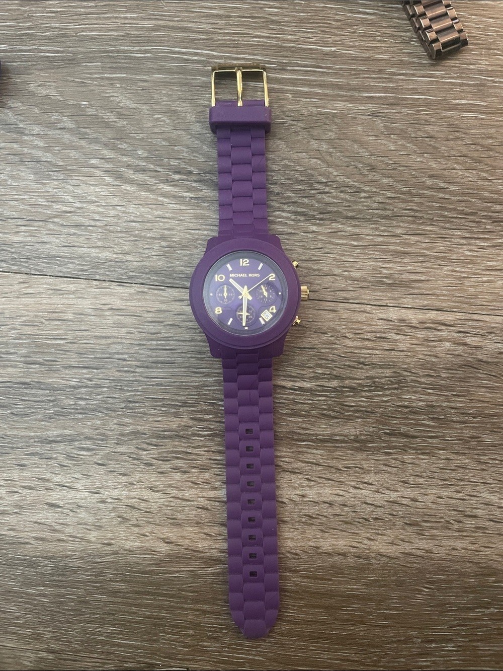 Michael Kors Purple Silicone Sport Chronograph Watch with Gold Accents