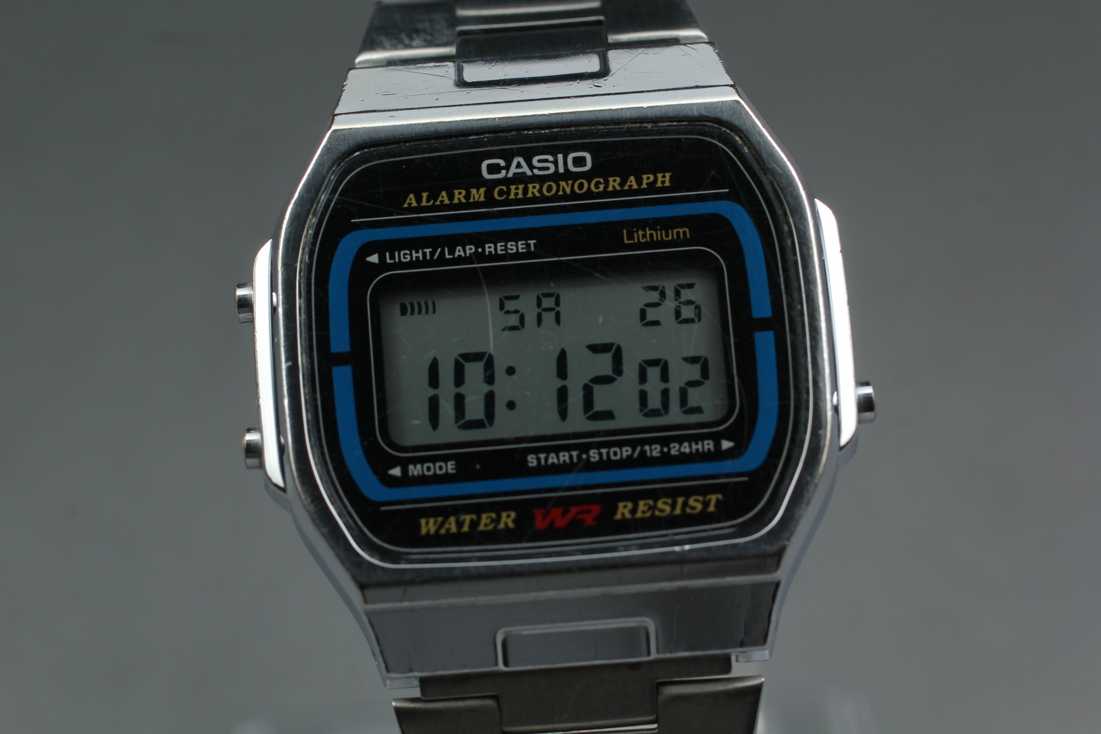 Vintage[Exc+5] Casio 593 A164W Silver Digital Chronograph Qz Unisex Adults Watch