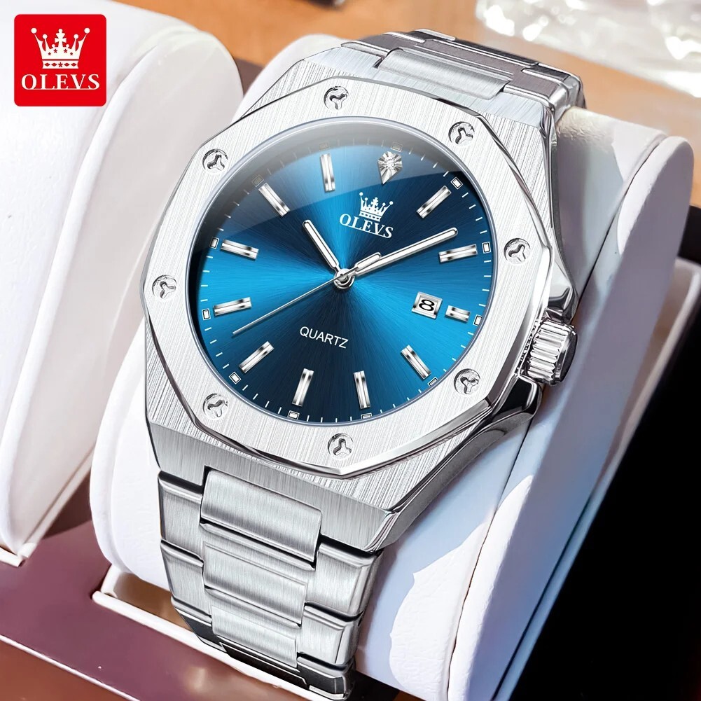 Waterproof Quartz Luminous Luxury Watch OLEVS Men Business Date Strap Men’s
