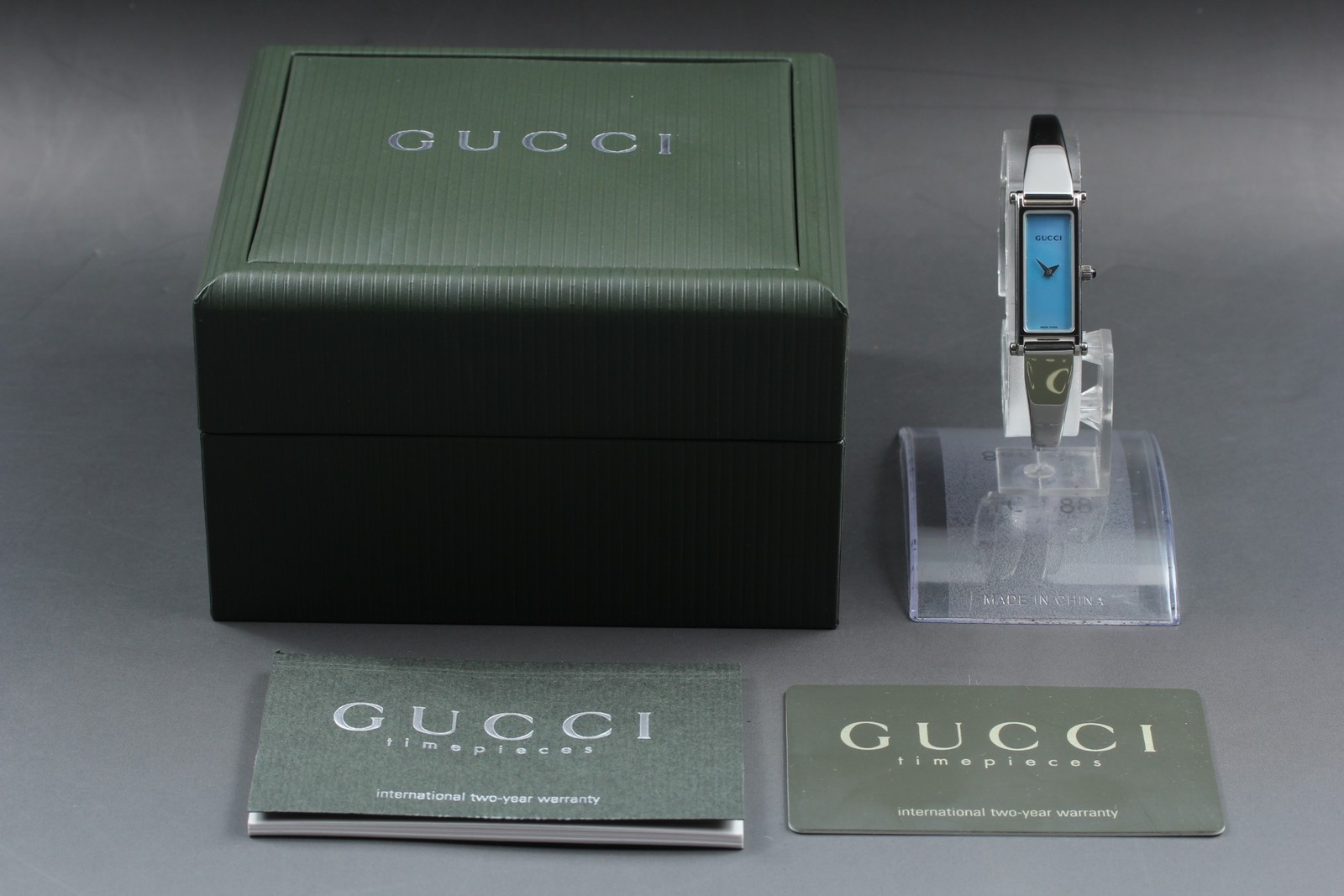 [Near MINT w/Box Paper] GUCCI 1500L 13mm Blue Dial Bangle Quartz Women’s Watch