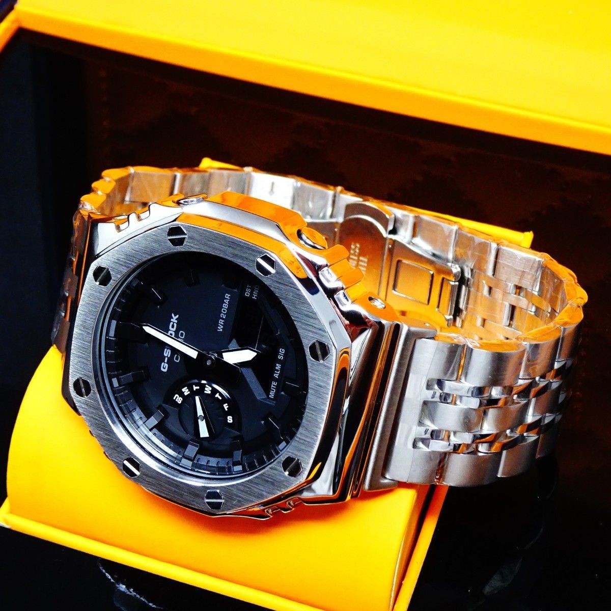 CUSTOM CASIO G-SHOCK GA-2100-7A Movement Stainless Steel Silver Bezel New in Box