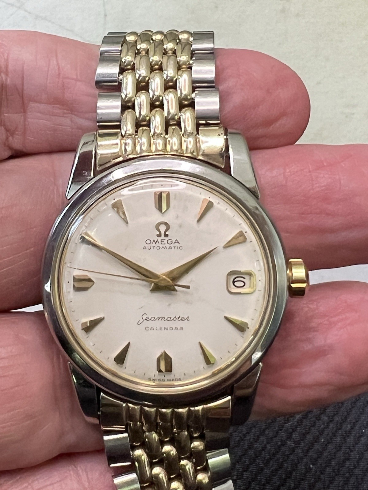 Vtg Omega Seamaster Calendar Watch, Auto Beads of Rice & Arrow Markers, Ref 2849