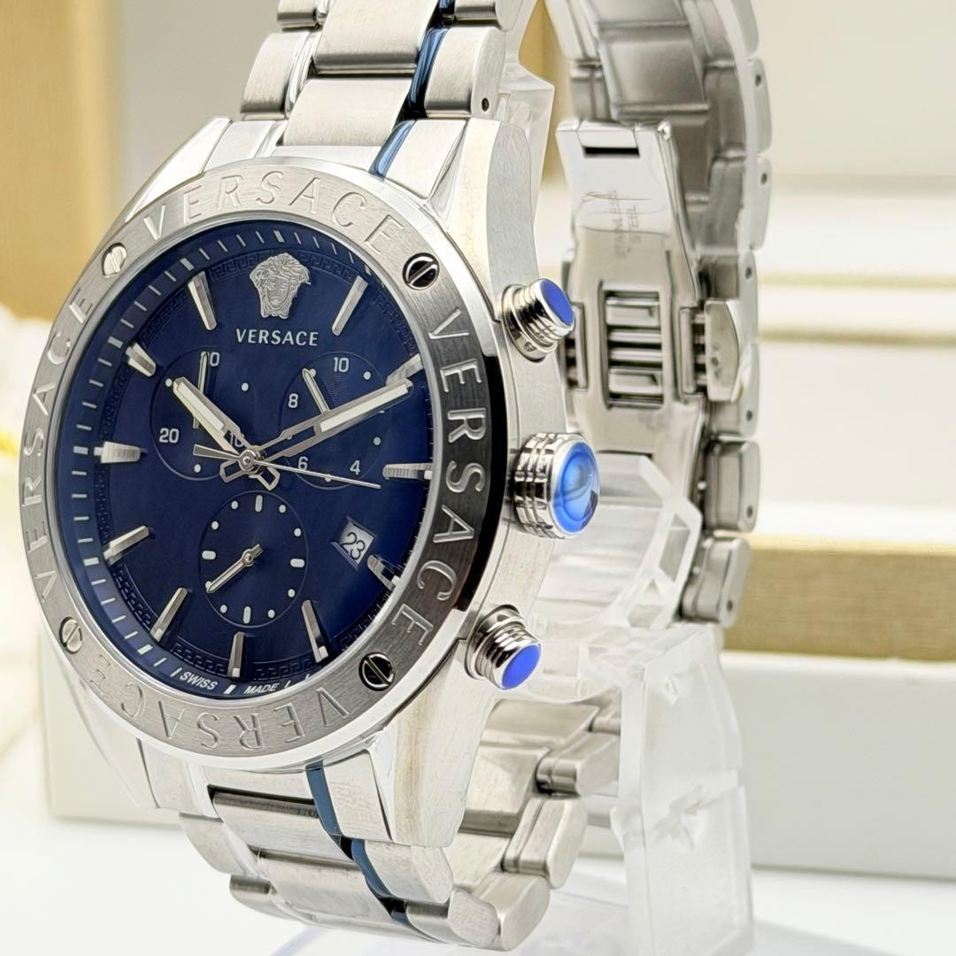 Versace V-Chrono VEHB00519 Blue Date Working Men’s Quartz Watch Authentic Boxed