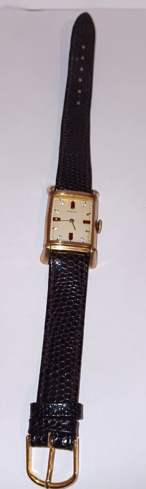 Vintage Unisex Chalet Watch Faux Ruby And Diamond Dial-Runs