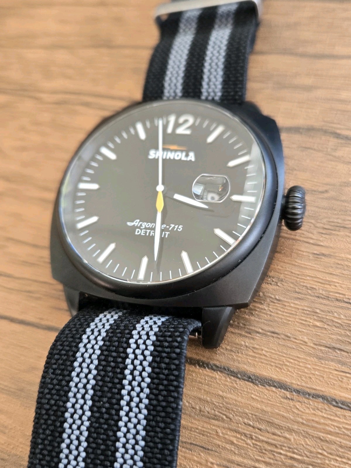 Shinola The Brakeman Black PVD 46mm Quartz Black Dial w One Piece Strap + Rubber