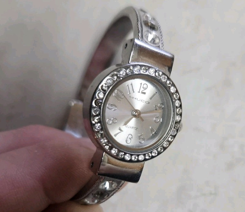 Vtg By Hugo Wristlet Bracelet Watch Stainless Stones * None Missing, New Battery