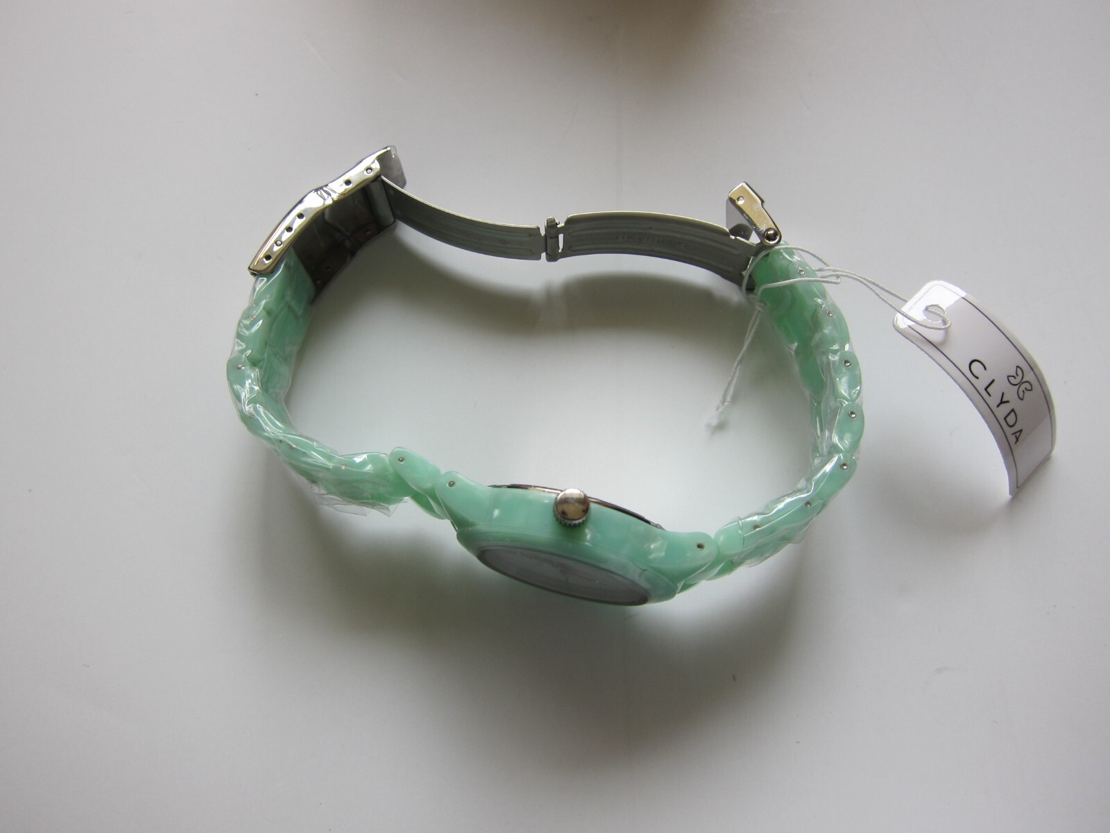 NEW Clyda Jade Acetate Quartz Watch with silver hands and bevel