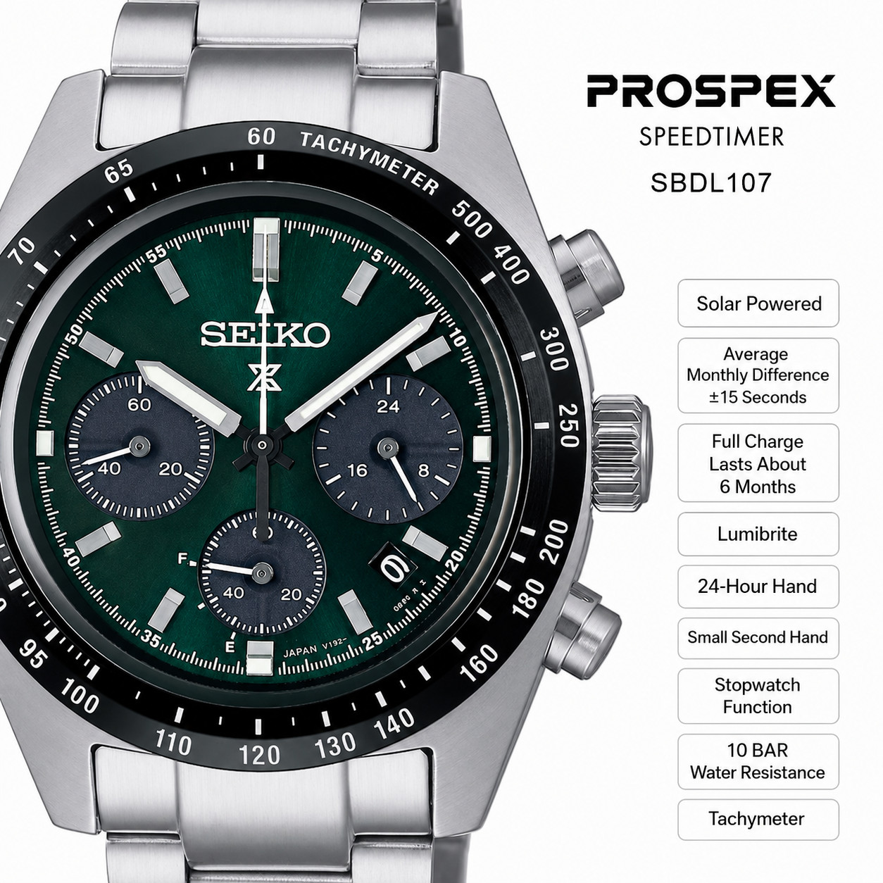 SEIKO PROSPEX Speedtimer Solar Chronograph Green SBDL107 Men’s MADE IN JAPAN