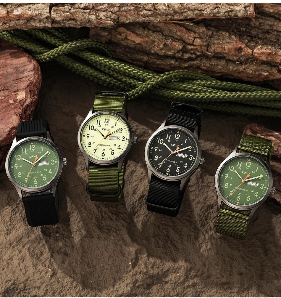 TPW 2026 Field Watch Quartz Military 24H Display Fabric Nylon Strap Easy Read