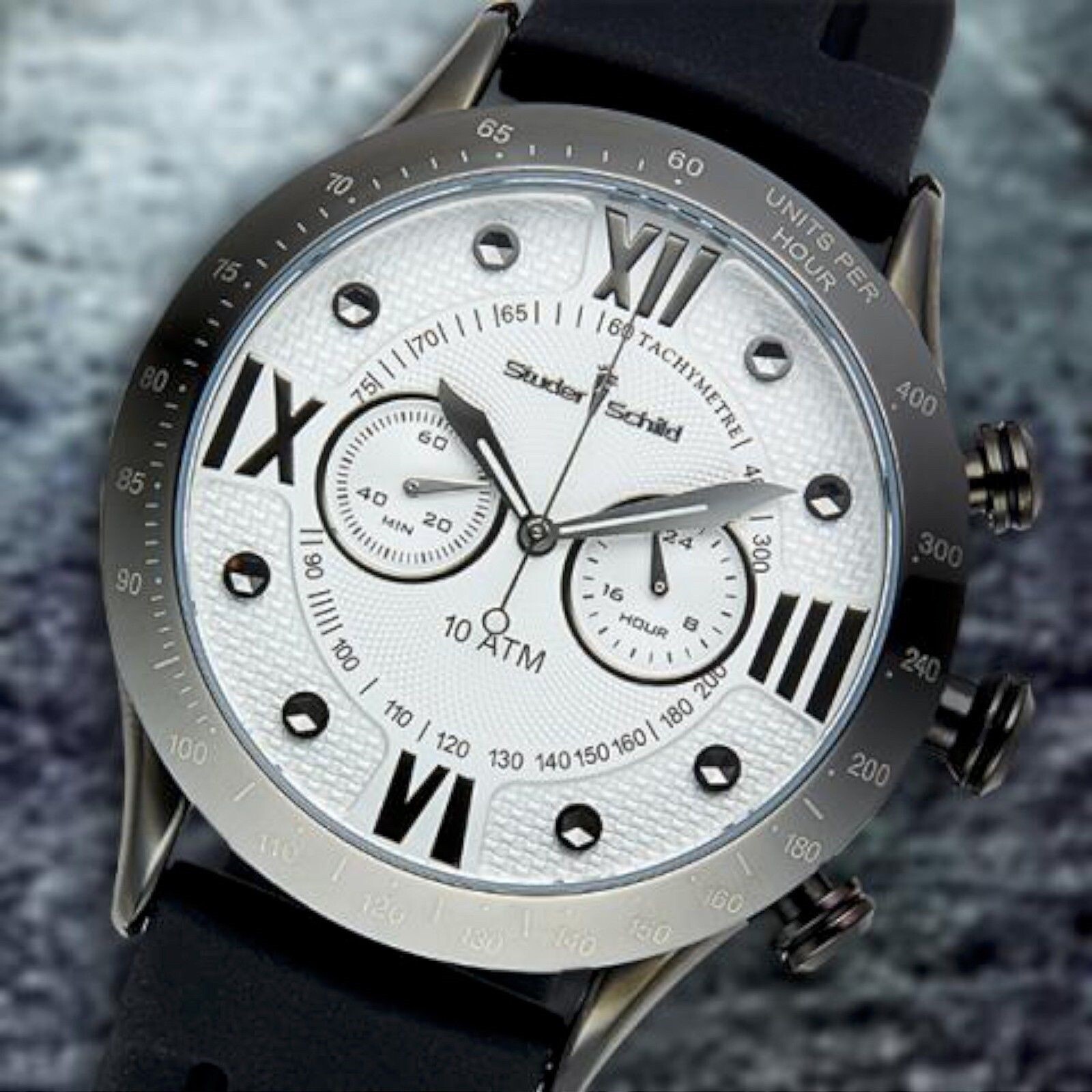 NEW Studer Schild 1229M Mens Limited Edition White Dial Jet Black Silicone Watch