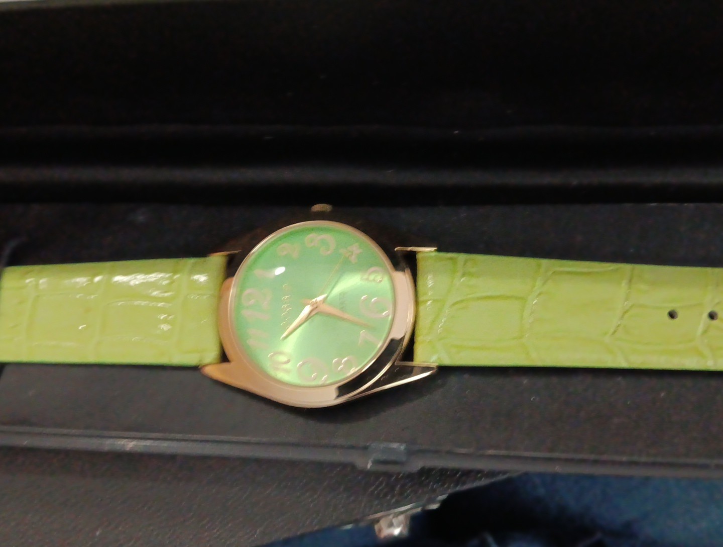 Gossip Green Dial Gold Tone Watch 35mm, Genuine Leather Band Japan Movt . NIB.