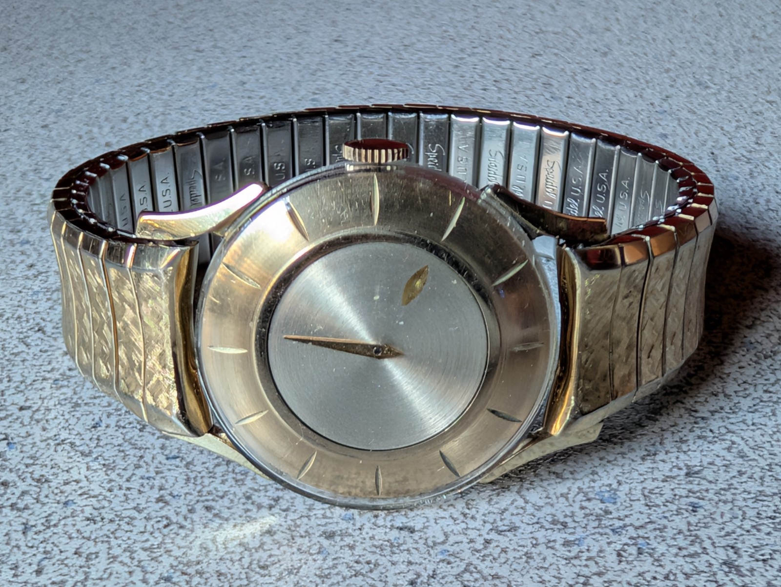 DEFECTIVE c1950 UNIQUE 23J ELGIN FUTURA MYSTERY DIAL WATCHINOUT BOX PAPE G3D