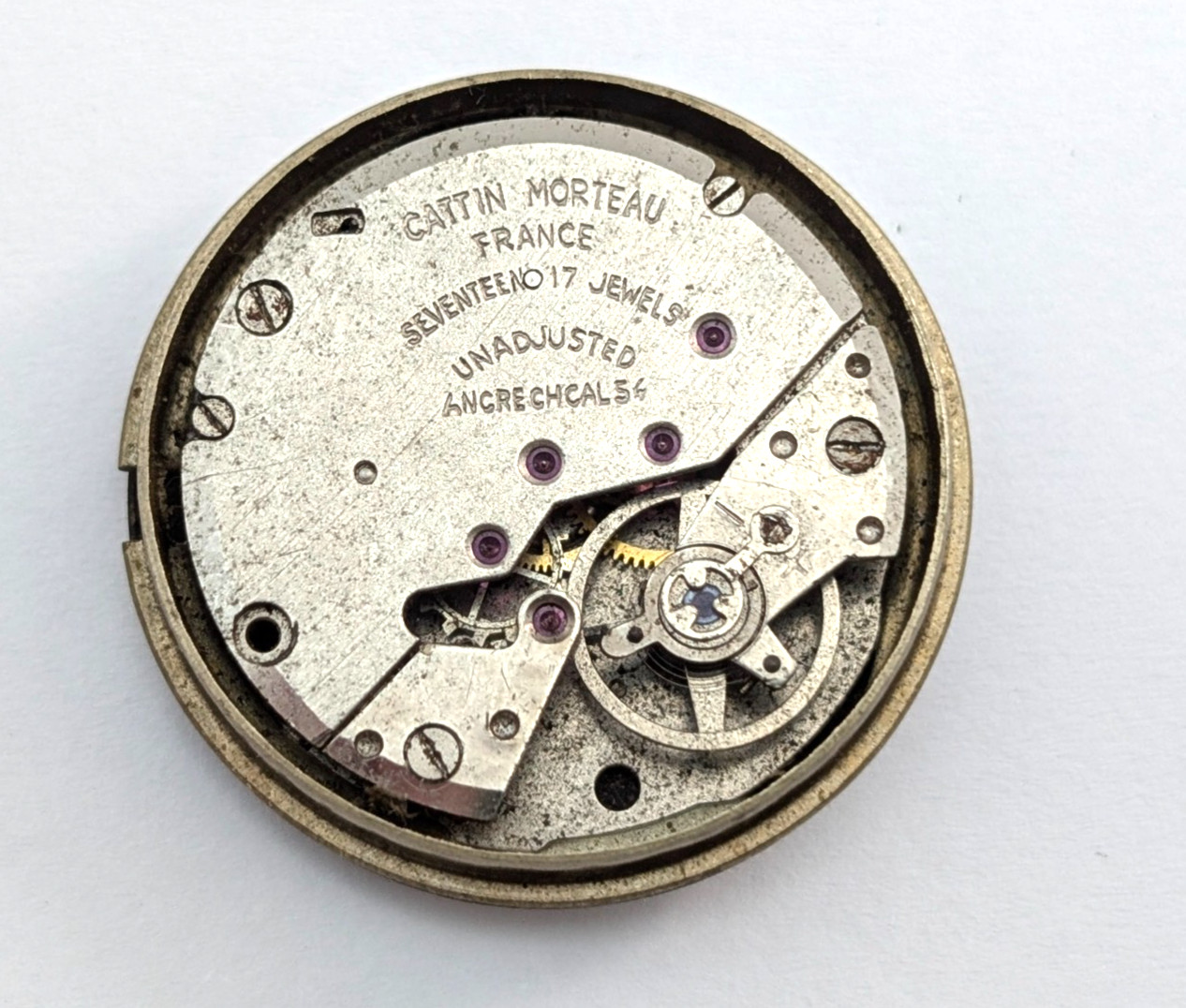 Vintage MORTIMA Cattin Morteau 17j France Men’s 30mm Watch Movement PARTS REPAIR