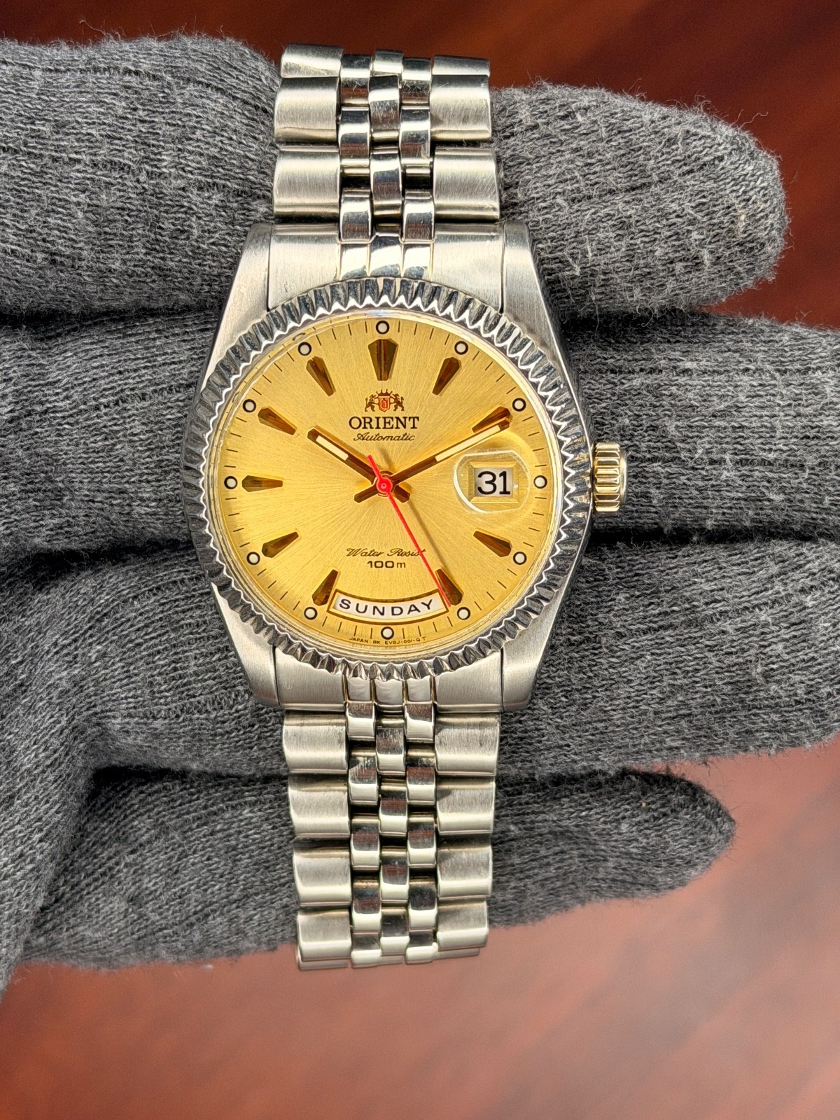 ORIENT PRESIDENT GOLDEN FLUTED BAZEL DIAL AUTOMATIC DAY/DATE MEN’S WRISTWATCH