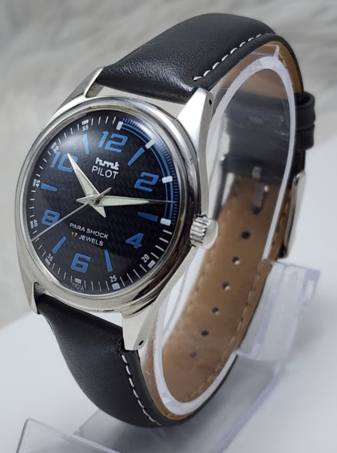 HMT Pilot Black Dial Para Shock 17 Jewels Hand winding For Men’s Wrist Watch