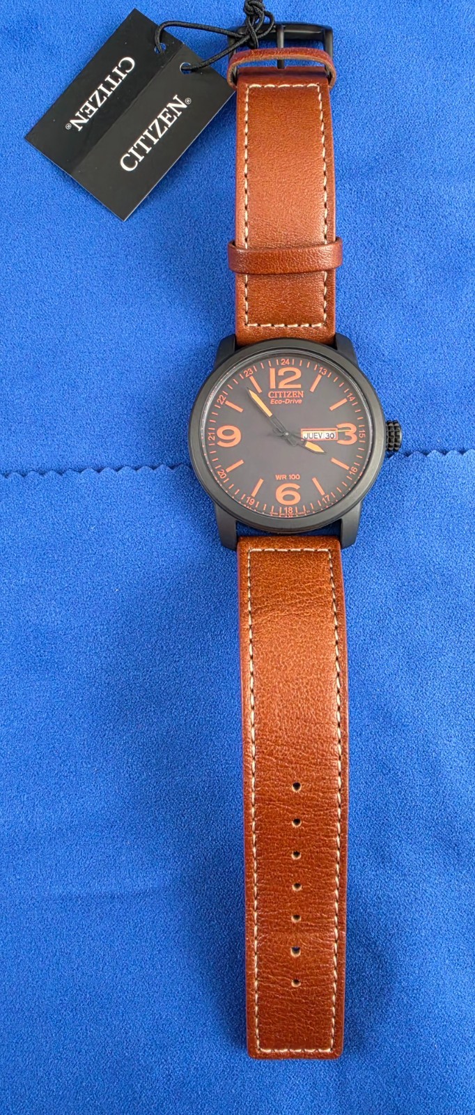 Citizen Eco Drive 42mm Men’s Black Dial Brown Strap Watch NEW BM8475-26E
