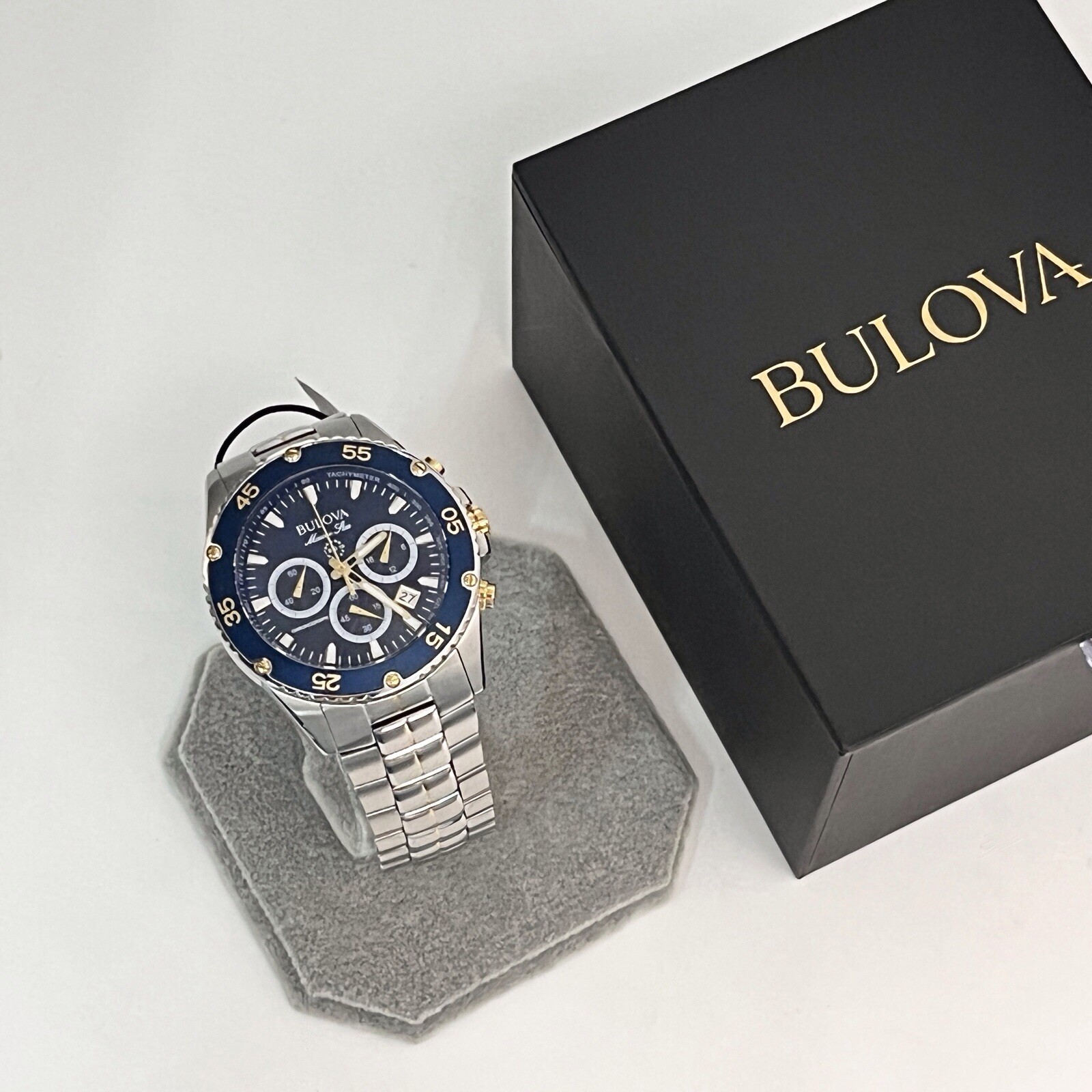 Bulova Marine Star 98B400 Blue Dial Stainless Steel Chronograph Men’s Watch New