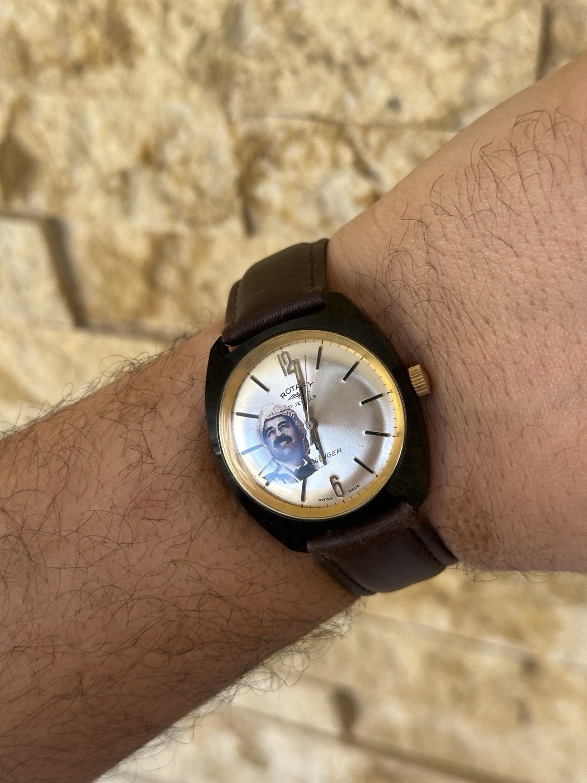 Vintage Rotary Saddam Hussein Iraq Portrait Watch Manual Wind 36mm Boxed 1970s