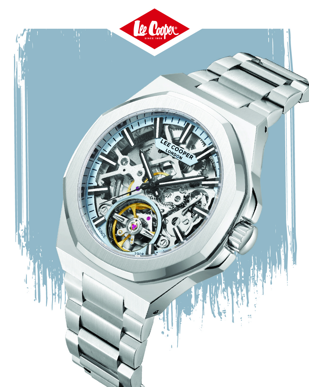 Lee Cooper Men’s Automatic Watch | Blue Dial, Silver Case, 43mm, 50 m (5 ATM)