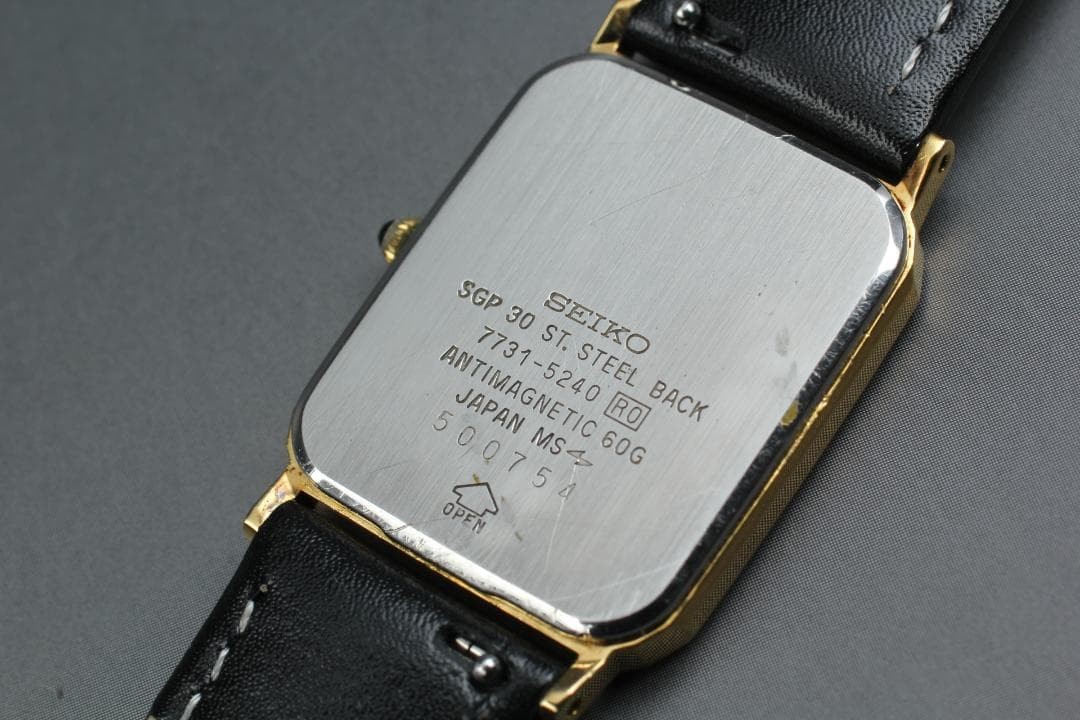 SEIKO Dolce 7731-5240 Quartz Watch Gold Rectangular Leather Japan -For Parts