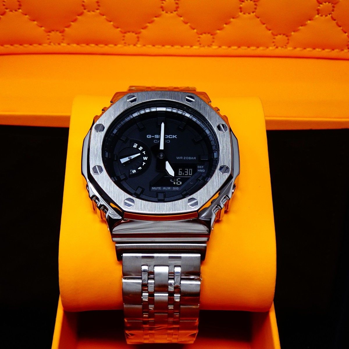CUSTOM CASIO G-SHOCK GA-2100-7A Movement Stainless Steel Silver Bezel New in Box
