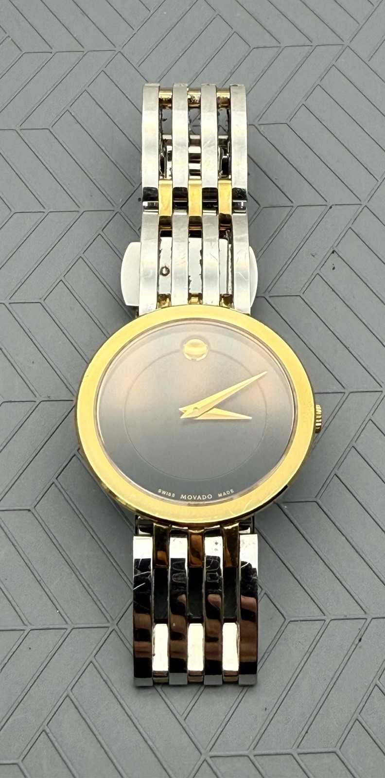 Swiss Movado Esperanza 2 Tone Gold / S.S Black Dial Ladies Model # 0607053