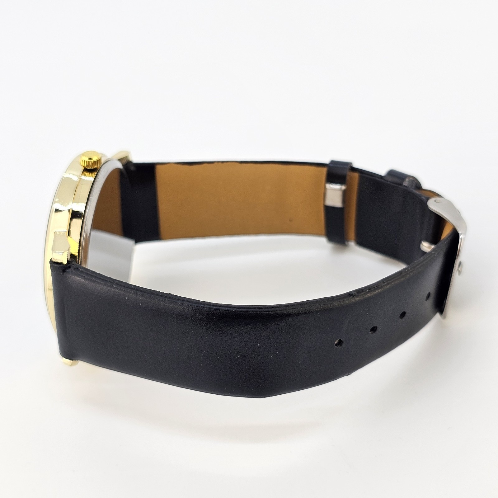 Unisex World Map Watch 38MM Multicolor Dial Black Faux Leather Bands New Battery