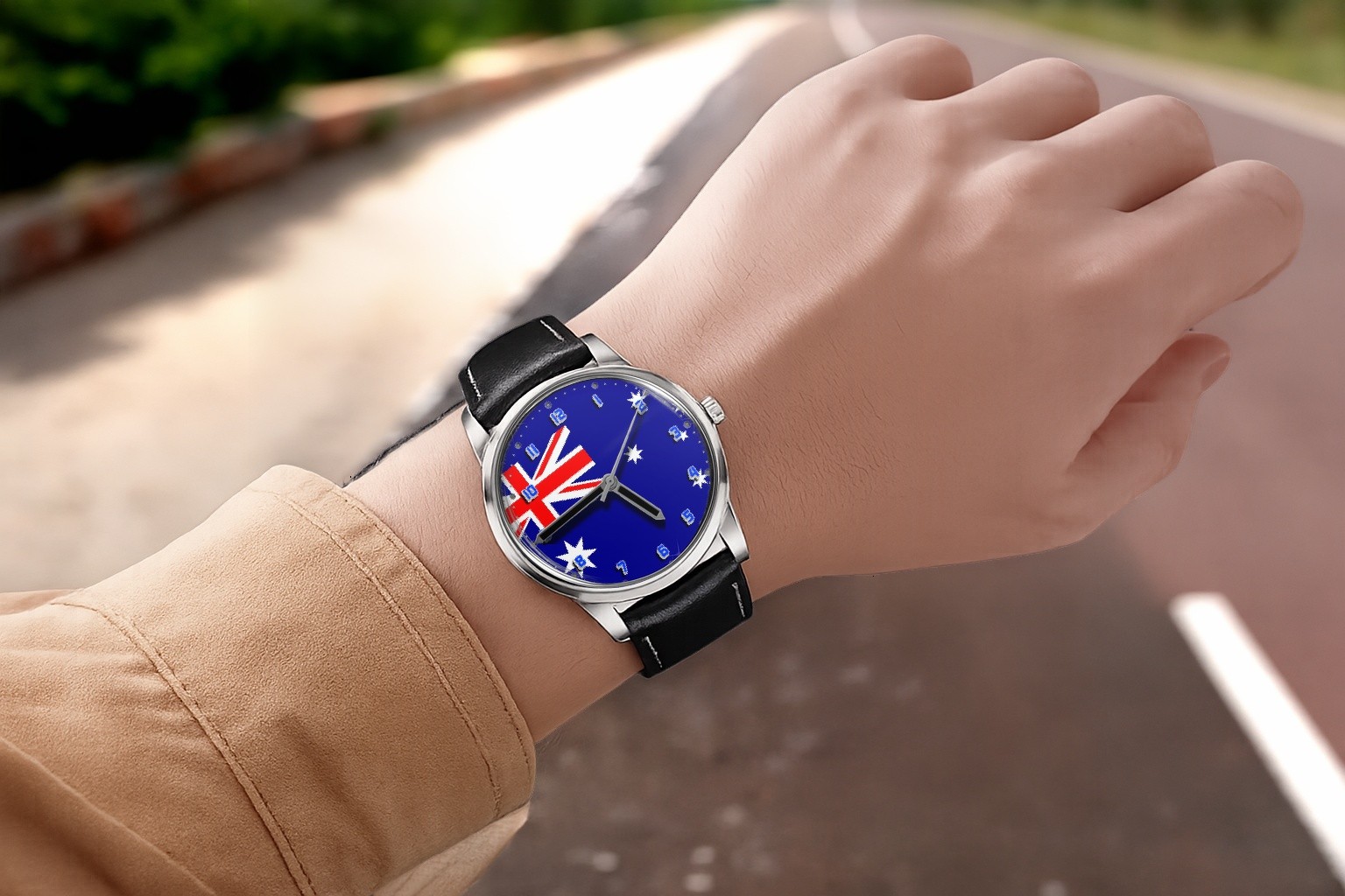 Flag Of Australia Collectable Leather Strap Big Dial Gift Wrist Watch