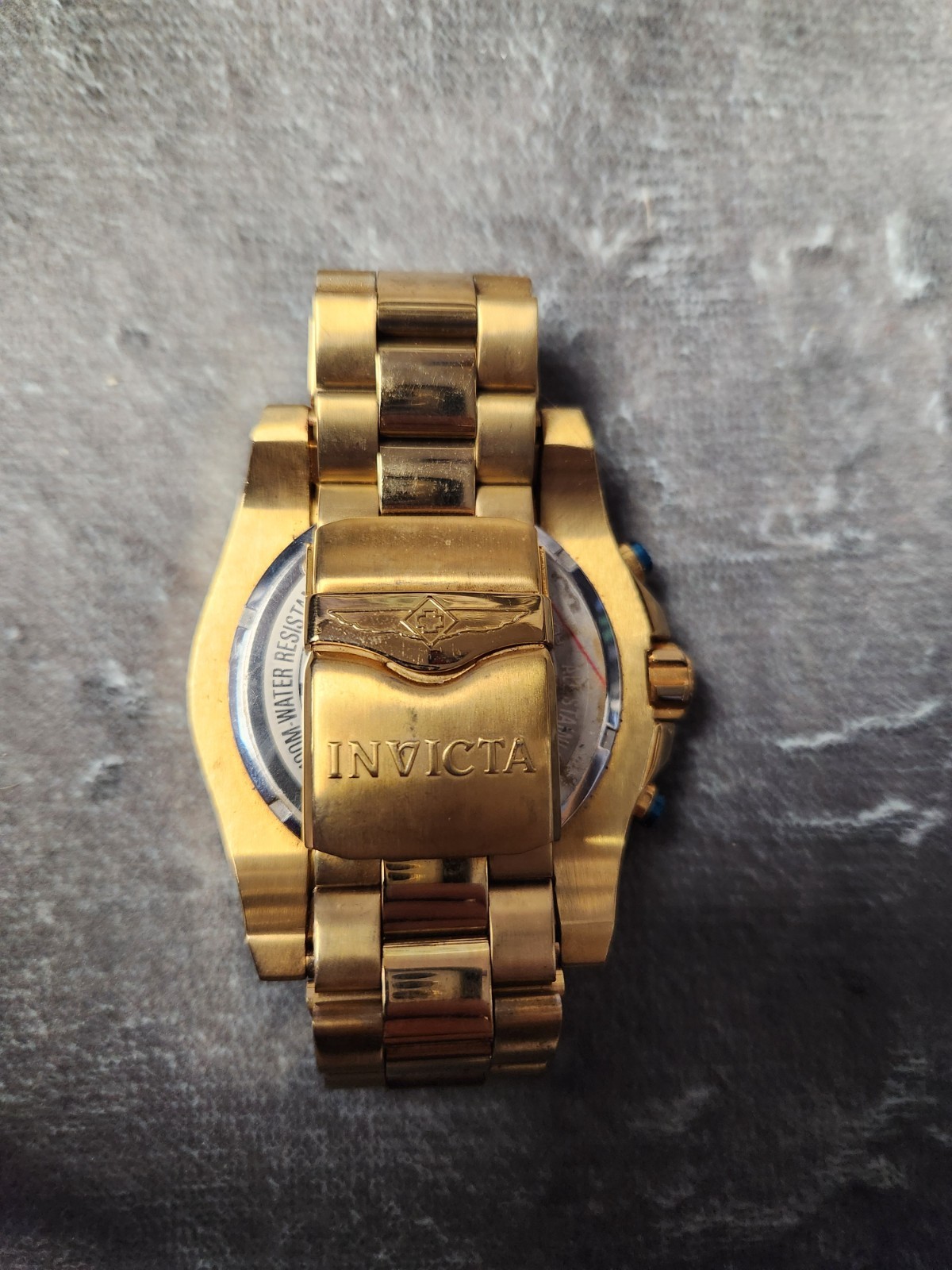Invicta Bolt Men’s Quartz Chronograph Blue Textured Dial Gold SS Bracelet