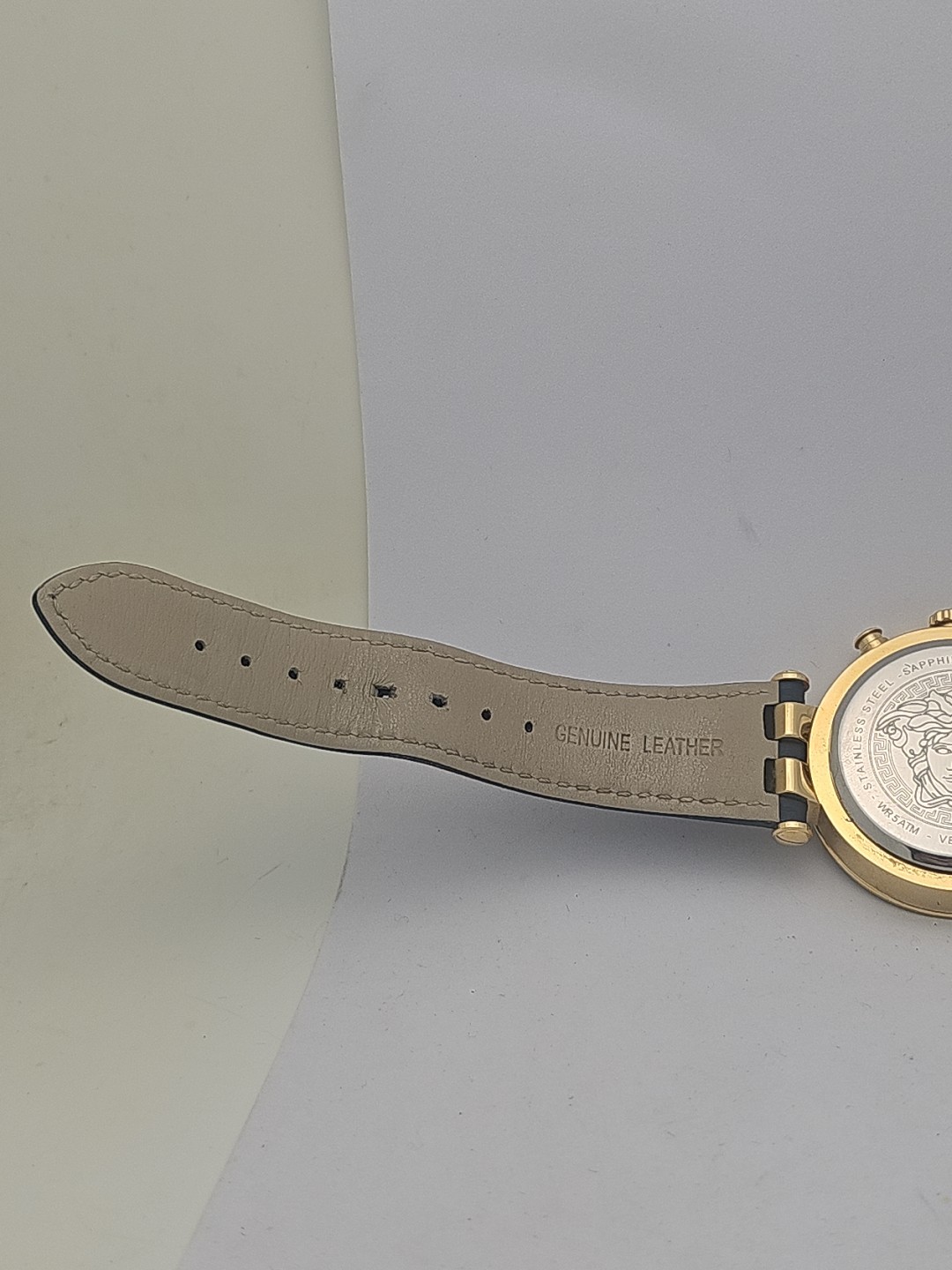 Versace Mens Bold Chrono IP Yellow Gold Bezel Blue Dial 46mm Strap Fashion Watch