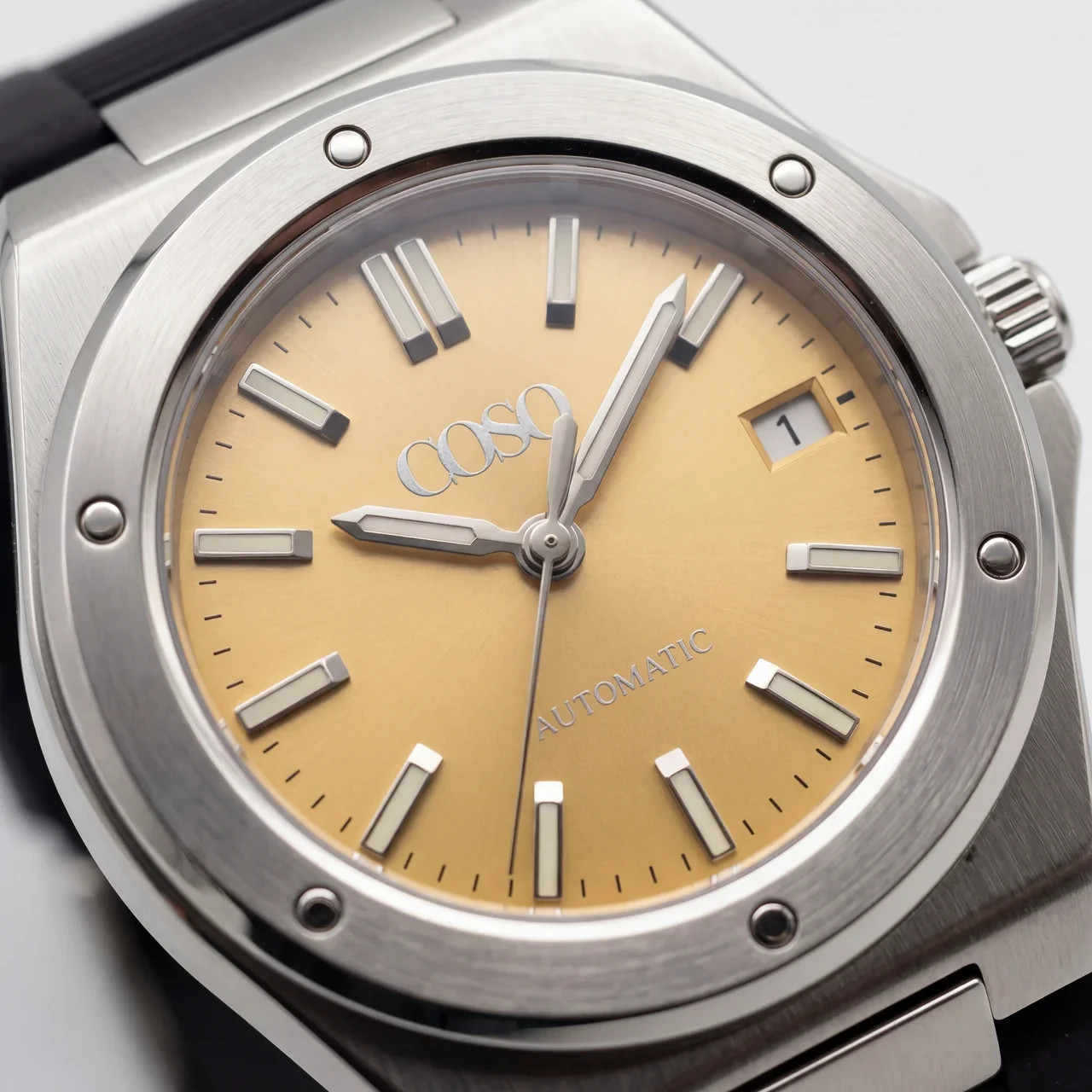 COSO Valtor Automatic Yellow Dial Steel Black Rubber Strap