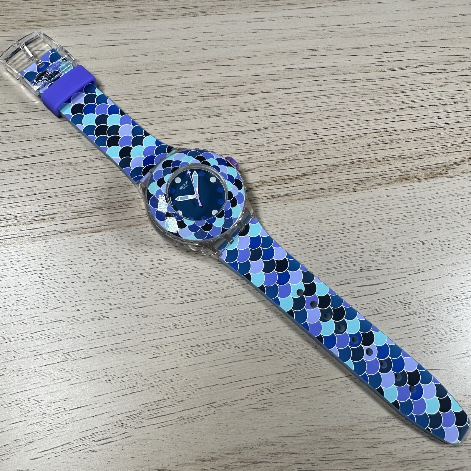 NEW✅ Swatch Watch Scuba PEDRINHA AZUL SUUK110 Skeleton Blue And Purple Watch