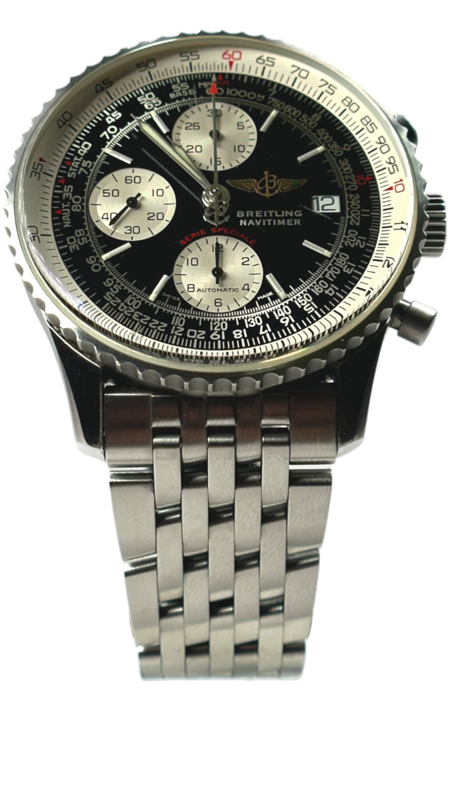 Breitling Navitimer Men’s Black Watch with Baton Indexes Stainless Steel…