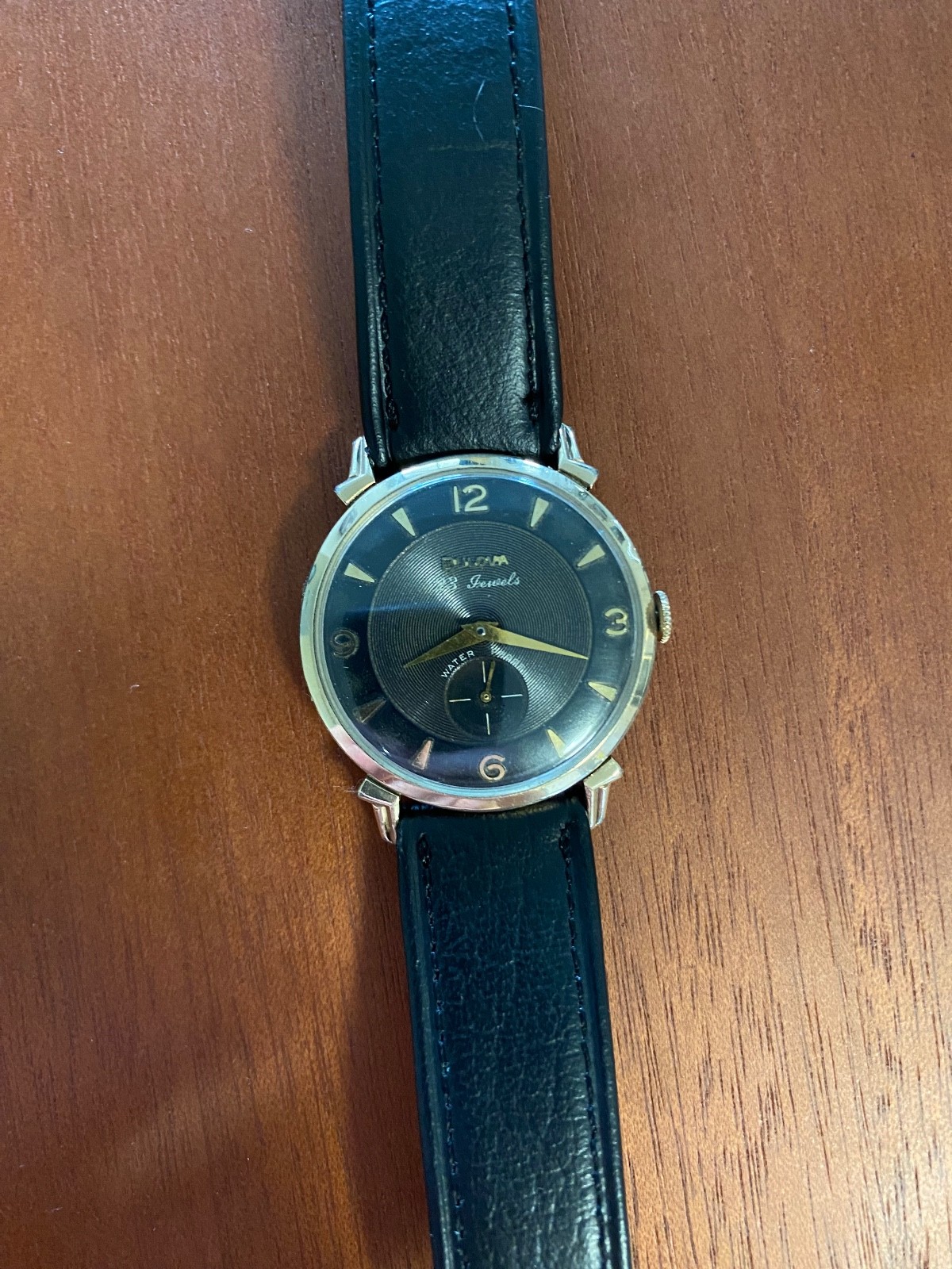 1958 Bulova Cal. 10BP 23 Jewels Manual Wind Black Textured Dial 10K RGP