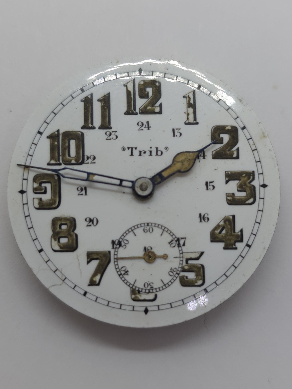 Vintage Trib Pocket Watch Movement Cylinder Sub Second Military Hands For Parts