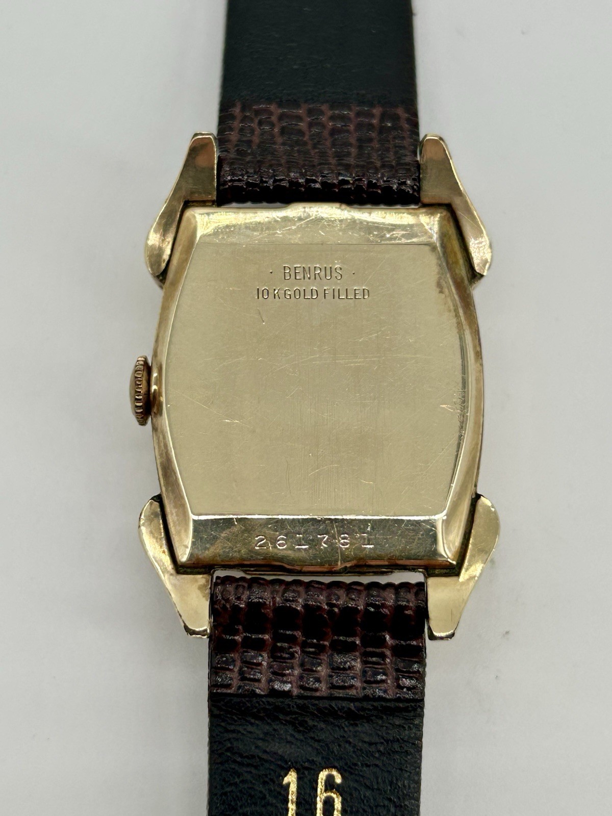 Vintage Benrus 17J Manual Wind 10K Gold Filled Horn Lug Tank Watch 26mm Runs