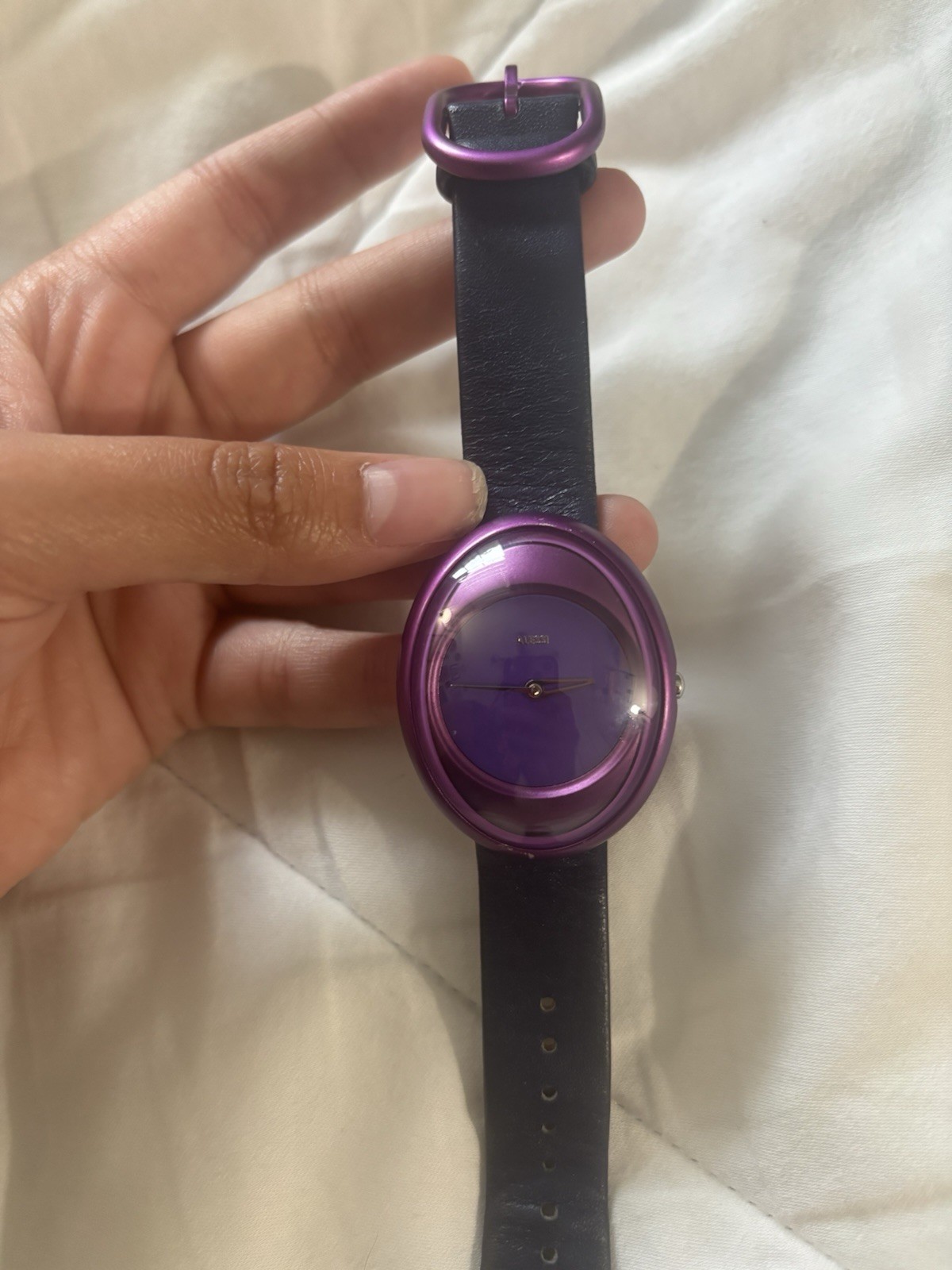 Alessi Women’s Quartz Analog Wristwatch Purple Round Case Dial Blue Leather
